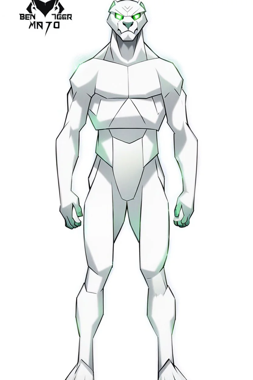 A new space creature from Ben 10 cartoon. Strong and graceful. From the White Tiger faction. Advanced hybrid metal golem. And the diamonds. He has a glowing green tattoo in the shape of old magic words