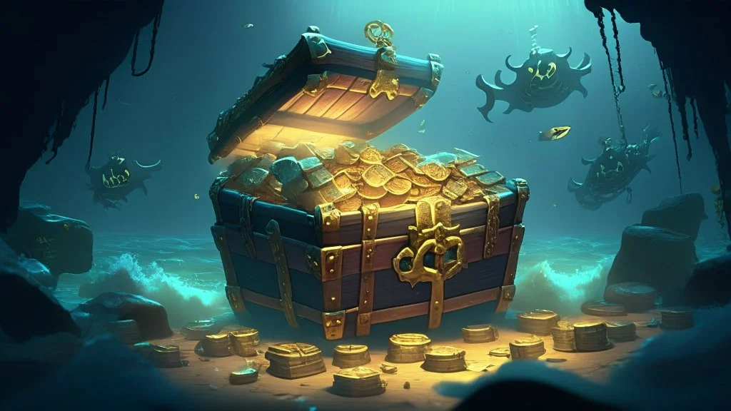 Sea of Thieves lots of treasure chest deep in the sea