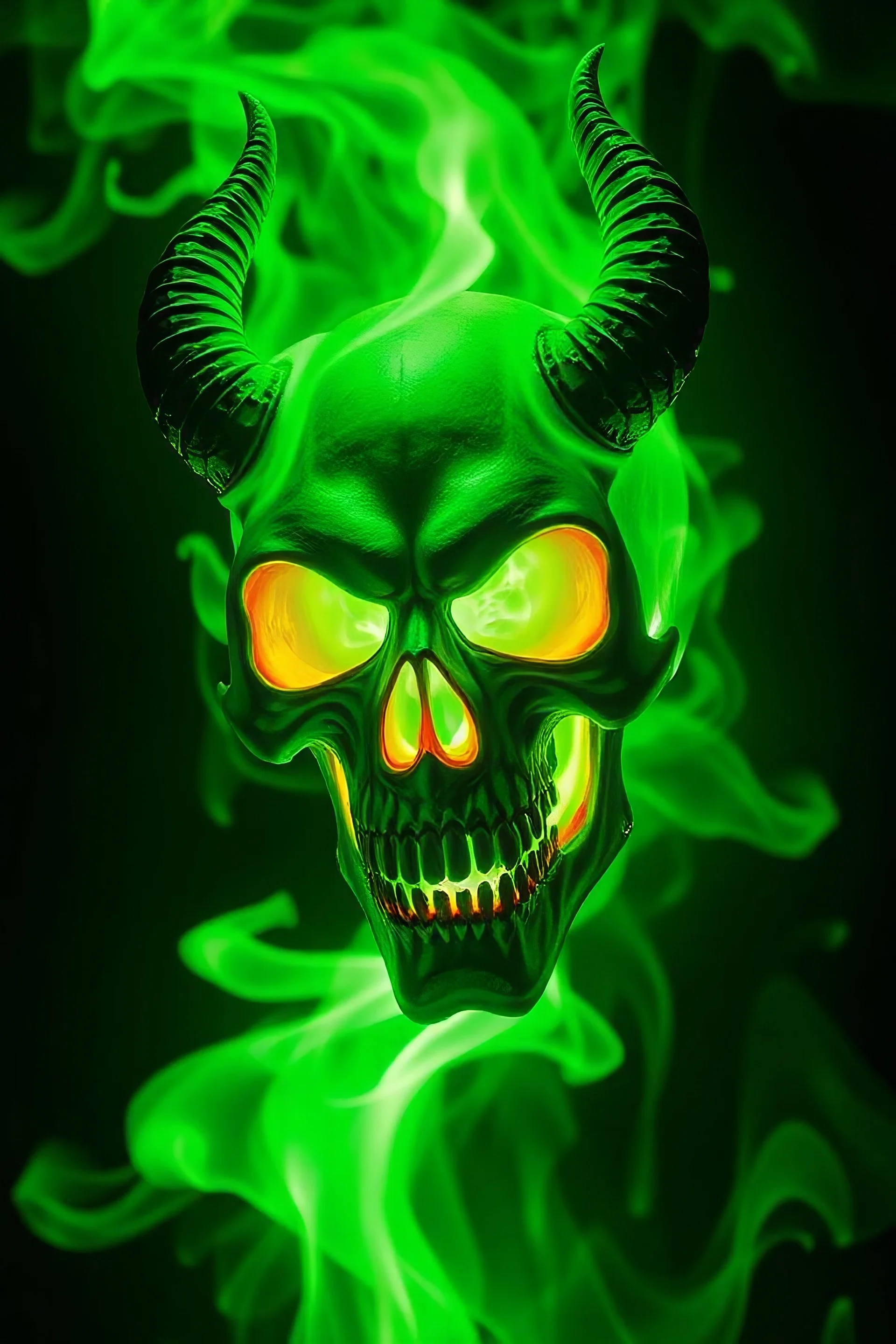 demonic skull in green fire