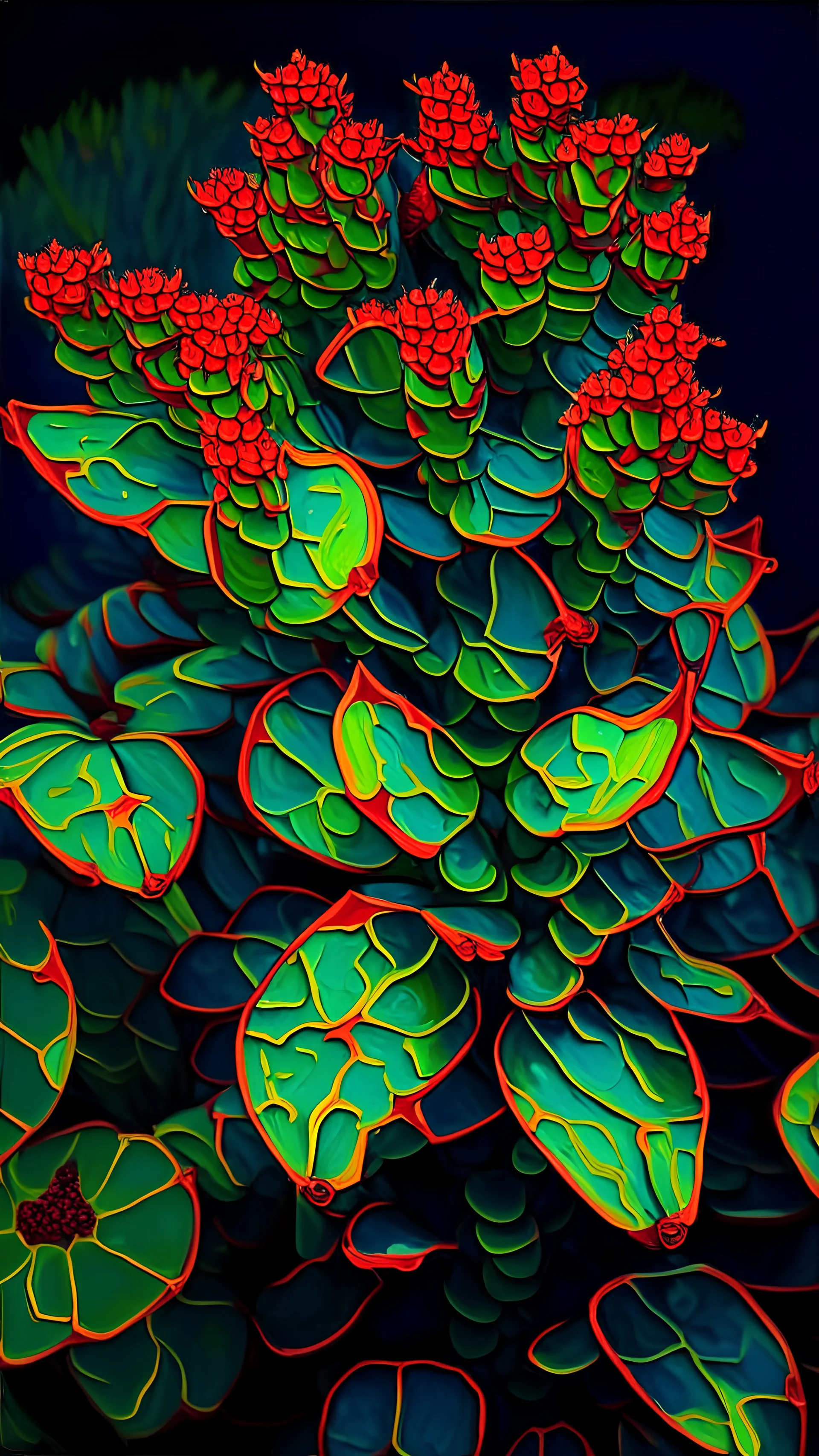 plano detalle de una Euphorbia pulcherrima al estilo de van gogh