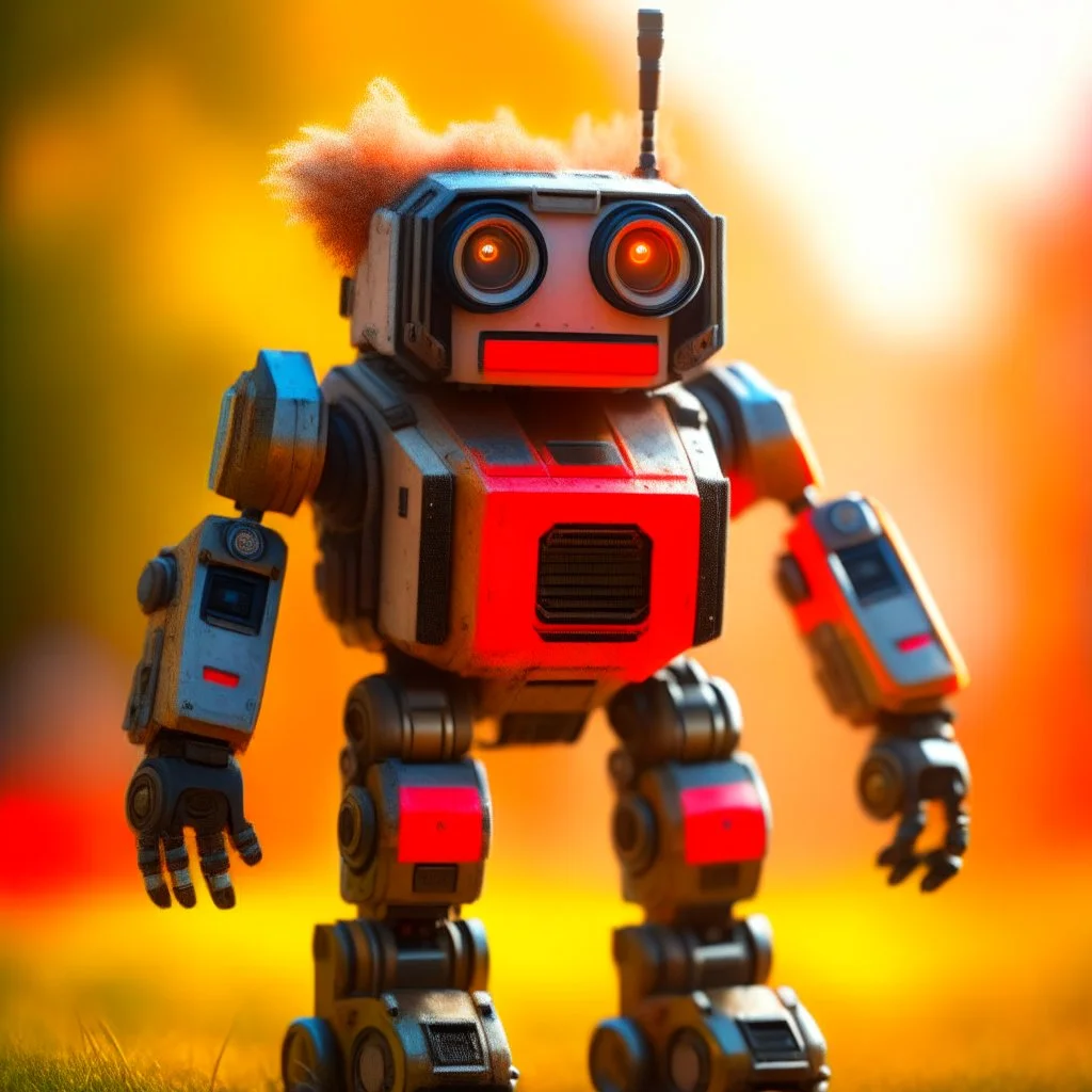 awesome furry robot on a mission through the seasons, motion blur, 8k, downlight, soft light, depth of field, photorealism, trending on art station, lotsa detail