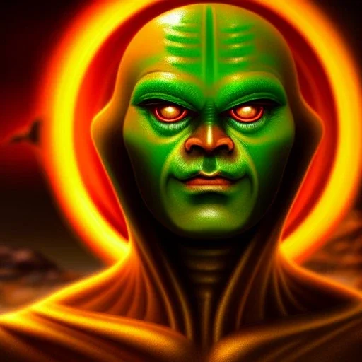 ultra detailed fullbody portrait of THE MEKON, extremely detailed digital painting, intrincate, extremely detailed face,crystal clear Big eyes, in the style of Niriyoshi Ohrai, mystical colors , perfectly centered image, perfect composition, rim light, beautiful lighting, 8k, stunning scene, raytracing