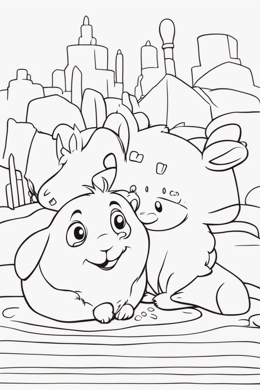 blank colouring book, white blank background, simple picture for toddlers, hamster, disney and pixar style