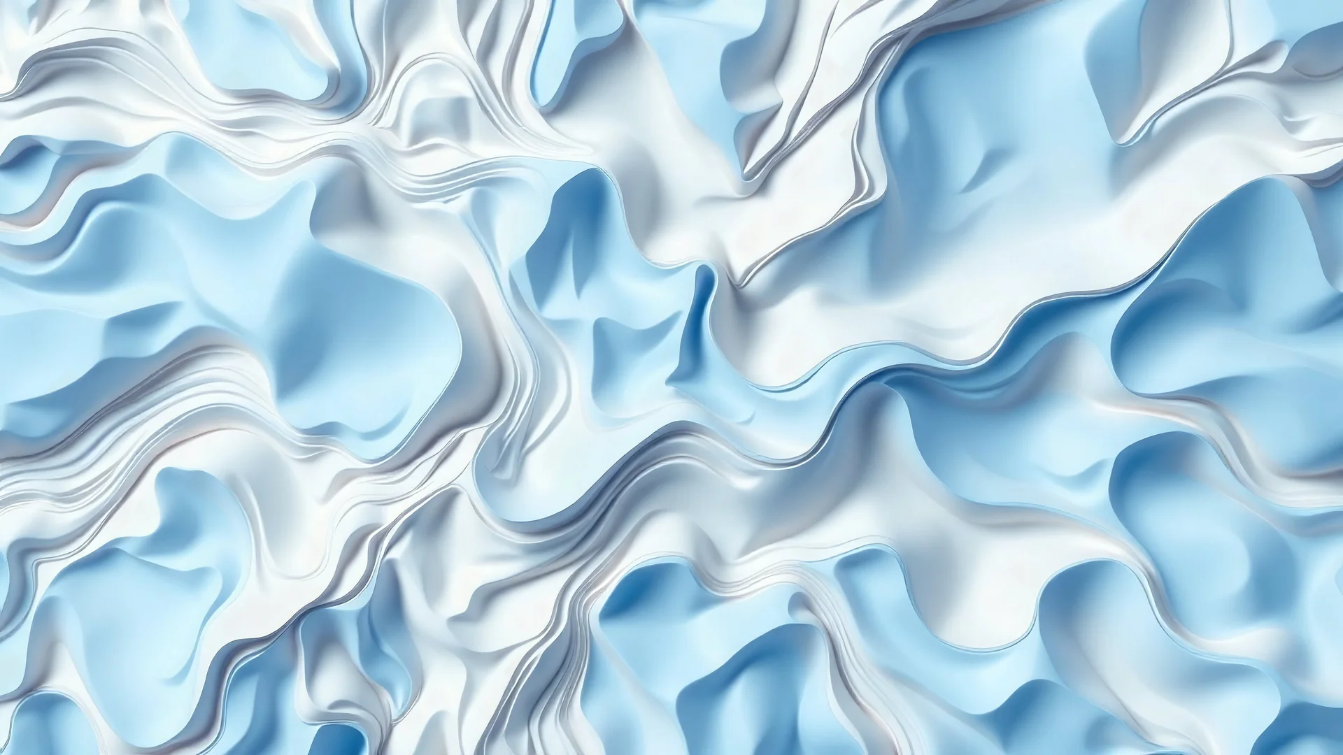 abstract background image displaying shades of blue complementary to #F42F42 and over half of the page being white - very clear and very bright (bordering on pale), without dark patches - displaying many three-dimensional shapes, showing sharp edges and curvy waves alike into a cohesive canvas looking like a topographic map but three-dimensional - all while remaining quite simple in its composition