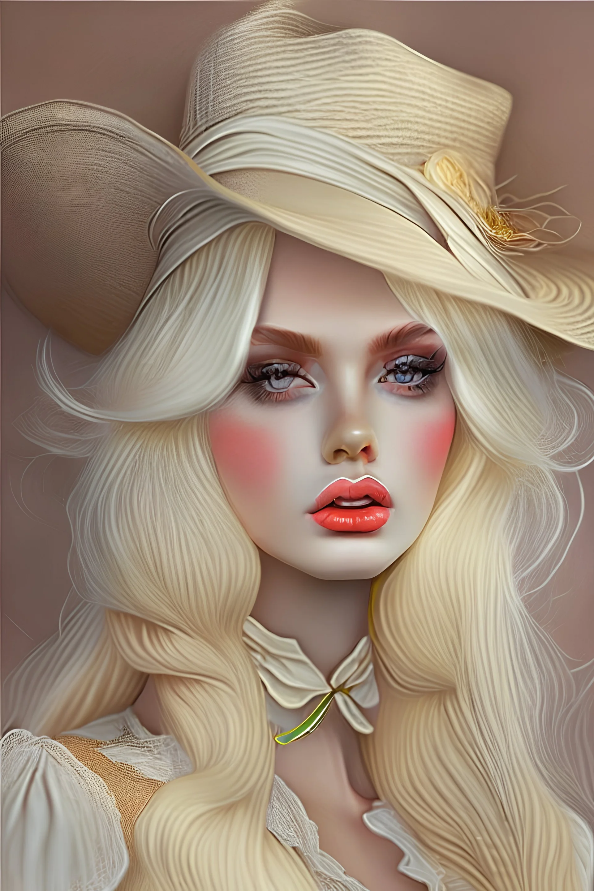 goddess blond hair romantic blouse make up hat
