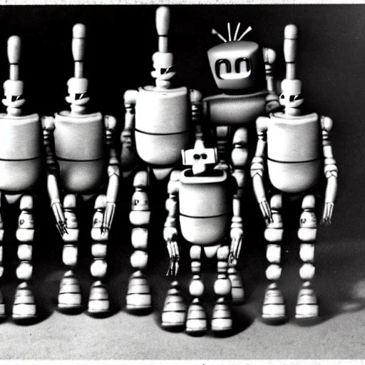 Old photo of robots and Creepy people