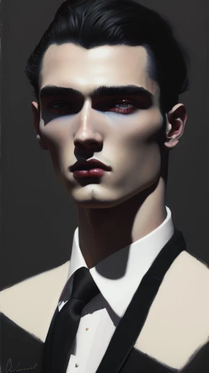 painting by koson ohara and marta bevacqua portrait of a handsome goth man in black suit, 8k, high quality, highly detailed