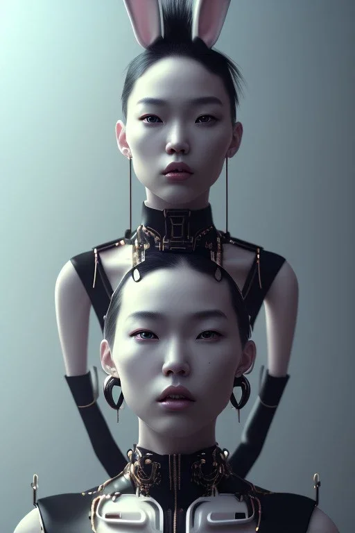 Portrait, Front image, cyberpunk Asian woman with rabbit mask, black pink color, latex dress, highly detailed, concept art, smooth, unreal engine 5, god rays, ray tracing, RTX, lumen lighting, ultra detail, volumetric lighting, 3d, finely drawn, high definition, high resolution.