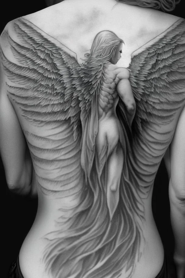 angel from back ultra realistic tattoo design