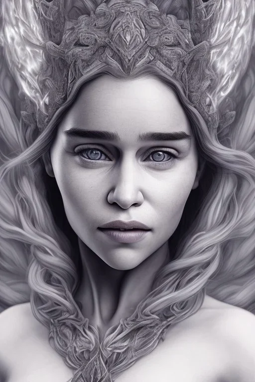 A Perfect portrait of Emilia Clarke face, wearing viking, intricate, highly detailed face, highly realistic, fog, fire, particles,full body, midjourney style, 8k, photorealistic, cinematic lighting, dramatic, atmosphereric, magic , fantasy , smoke , dark and purple makeup ,