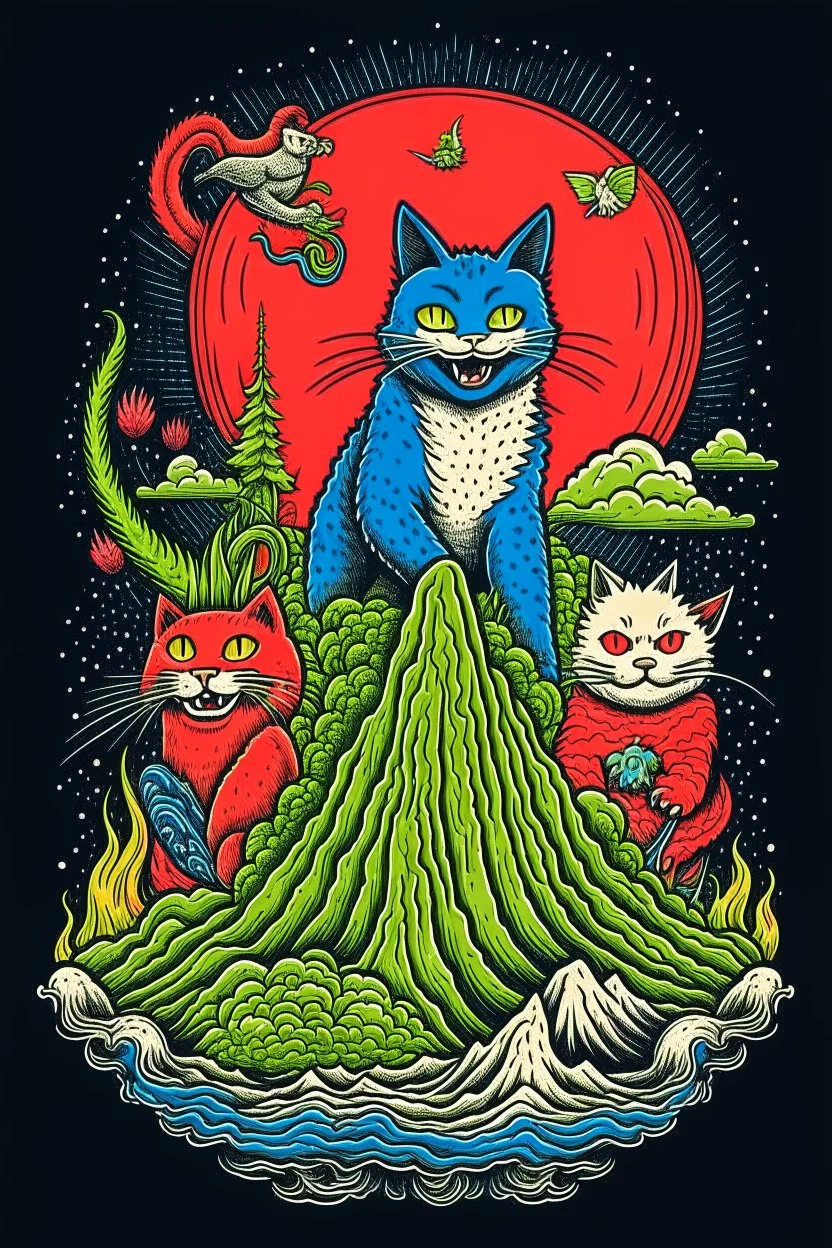 Dragon cat weed panda shark horse volcano