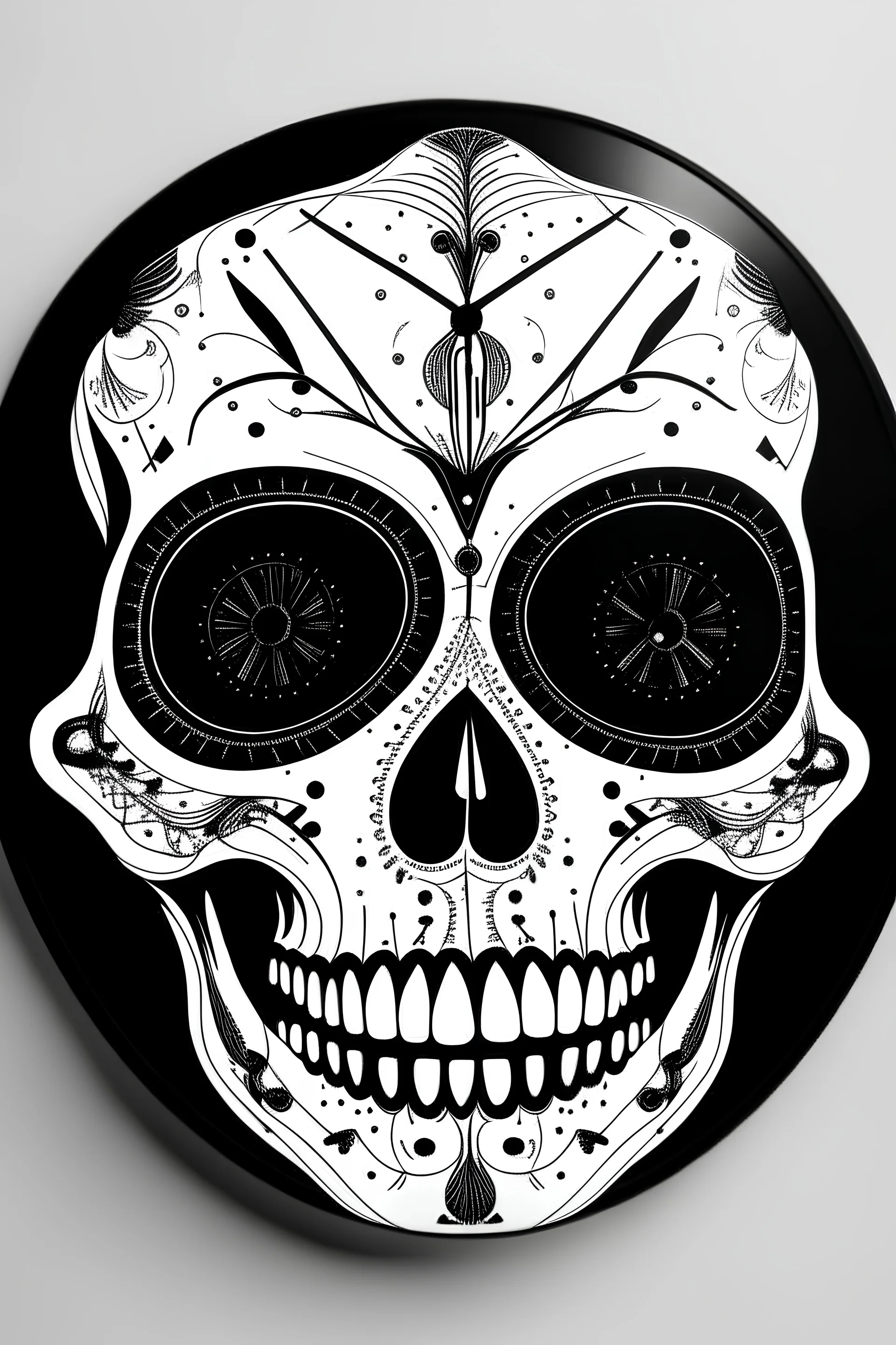 modern mexican black and white skull outline poster clock face printed on playwood