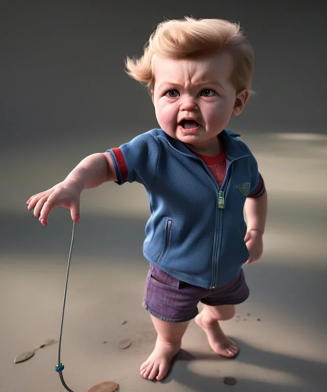 Penny Hofstadter toddler, full body, dramatic lighting, angry, hyper realistic