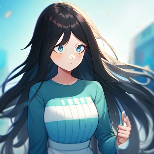 Clear focus, High resolution, girl wearing a my hero academia outfit, long fluffy black hair, blue eyes,