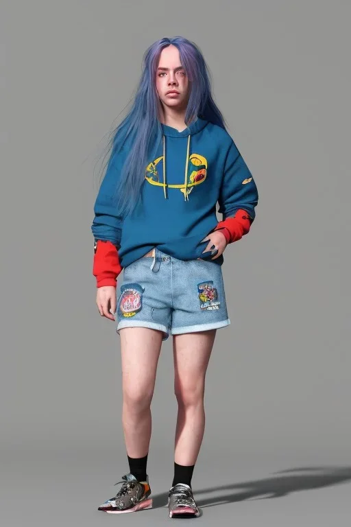 Billie Eilish, in shorts, photorealistic, 8k