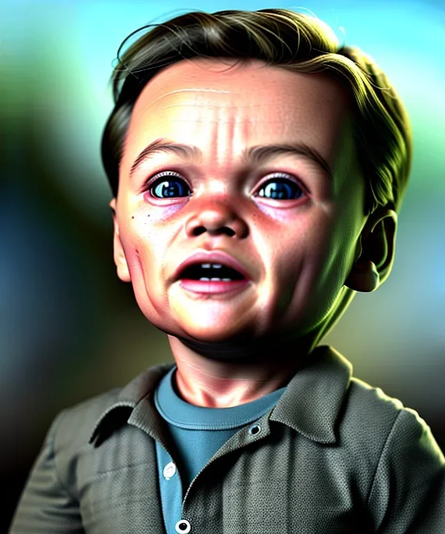 Leonardo di caprio toddler, full body, car, dramatic lighting, hyper realistic