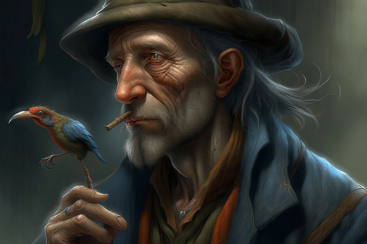 arafed man bird wearing a hat and jacket with a long beak, vintage, from witcher (2021), portrait photoreal, taking tobacco snuff, trending on artstatio, from the game pathologic 2, 2 0 1 4. modern attire, thomas