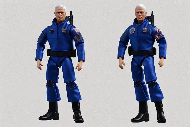 Mike Pence G.I. Joe toy figure With a pistol space force Blue fabric uniform, black Moonboots