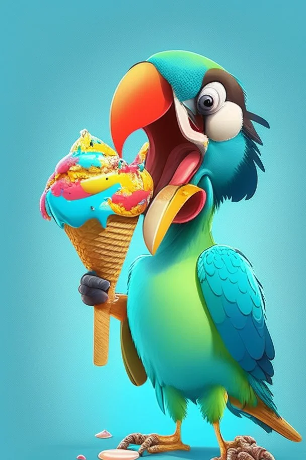 Cartoon parrot eating ice cream