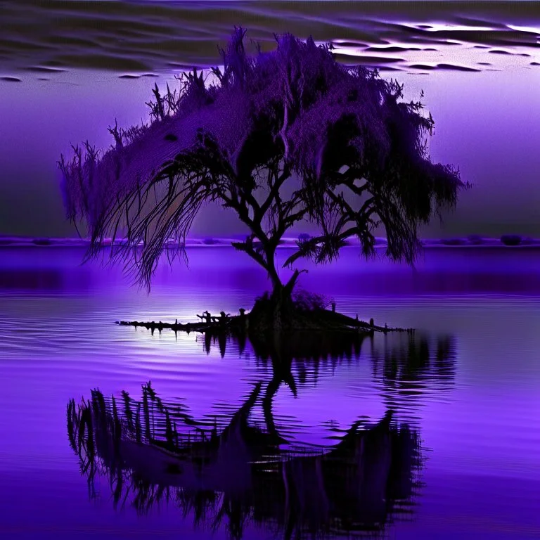 a lonely tree deep purple water