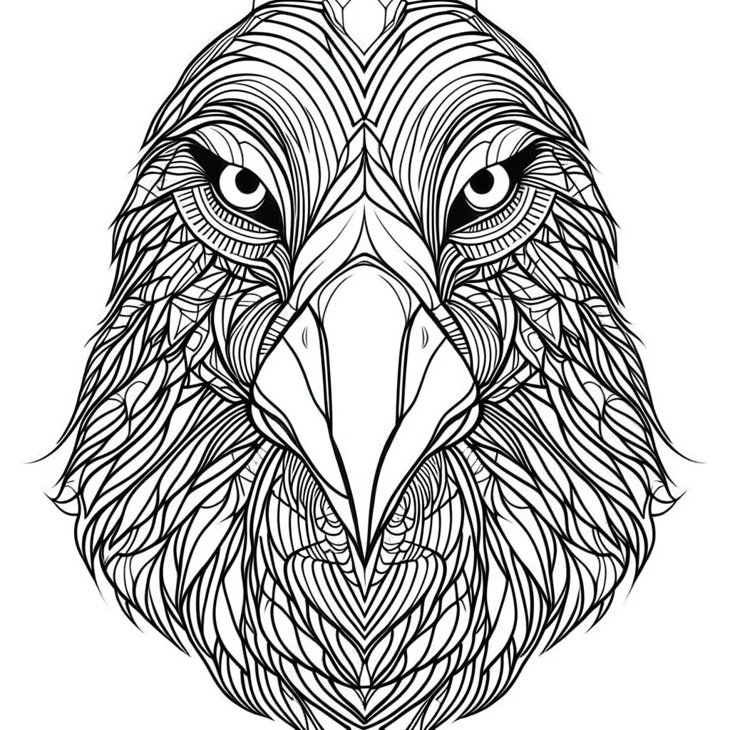 Albatross, front face view, mandala, minimal lines, cartoon, white back ground color, real style, realistic, minimalistic, minimal black line art, line art, crisp line art, unique coloring sheet, outlined, outline, crisp, crisp line edges, illustration, thin lines, crisp clear lines, line art, clean line art, unique, 8k, amazing, masterpiece, no colors, no dark color, no black color, avoid thick black, minimalistic line edges, pure white back ground, image character full fit to page,