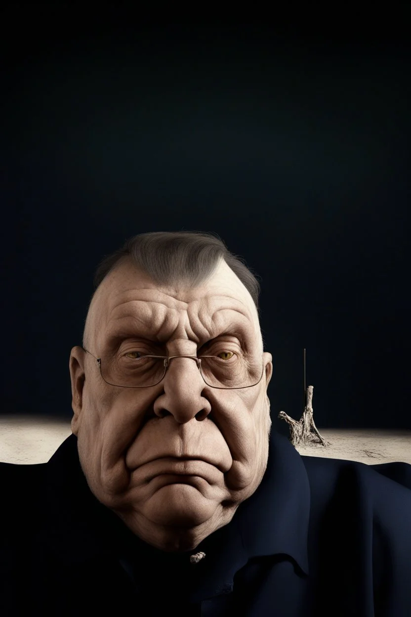 The full body of a fat old man , use the face in the picture , holding a cane , front view camera, decayed and rotting with grotesque proportions and imagery. surreal horror, biomechanical design, by hr giger and beksinski , fine lines draw