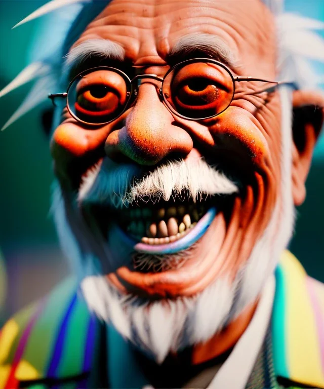 Ultra Realistic photo, medium shot view, drunken sweet happy old Asian man, carnival scene, monster hair, steampunk style. Red hair, confeti, smile, happy, festival, ovnis, gradient color fog. highly detailed, concept art, unreal engine 5, ray tracing, RTX, lumen lighting, ultra detail, volumetric lighting, 3d, finely drawn, high definition, high resolution.