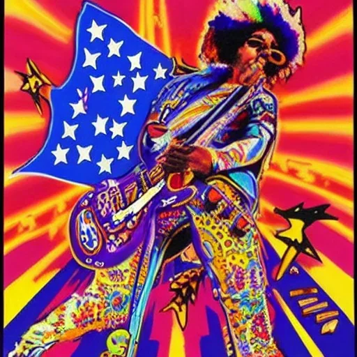 JIMI HENDRIX PEACE electric guitar PEACE psychedelic hippie trippy acid LSD PEACE GUITAR peacesign HIPPIE FLAG '60s Pop Artist Peter Max