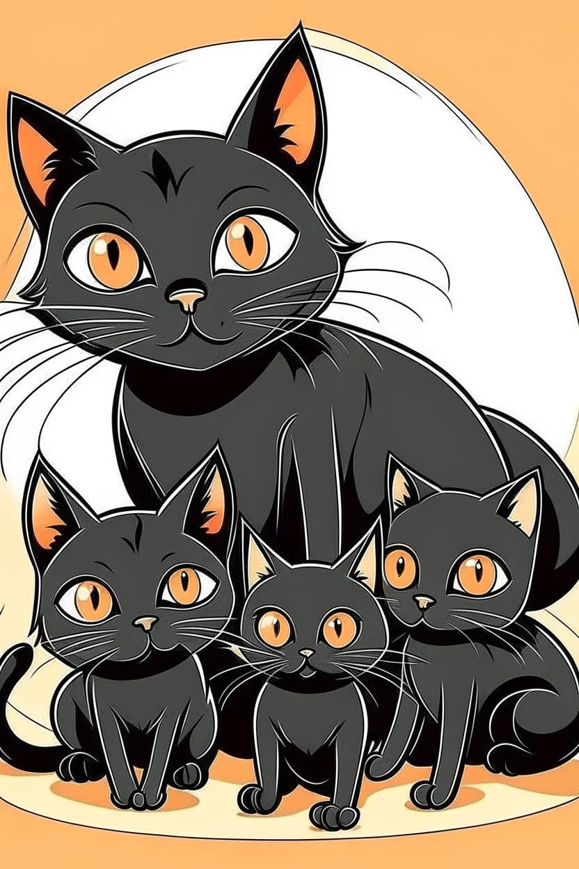 black cat with kittens cartoon