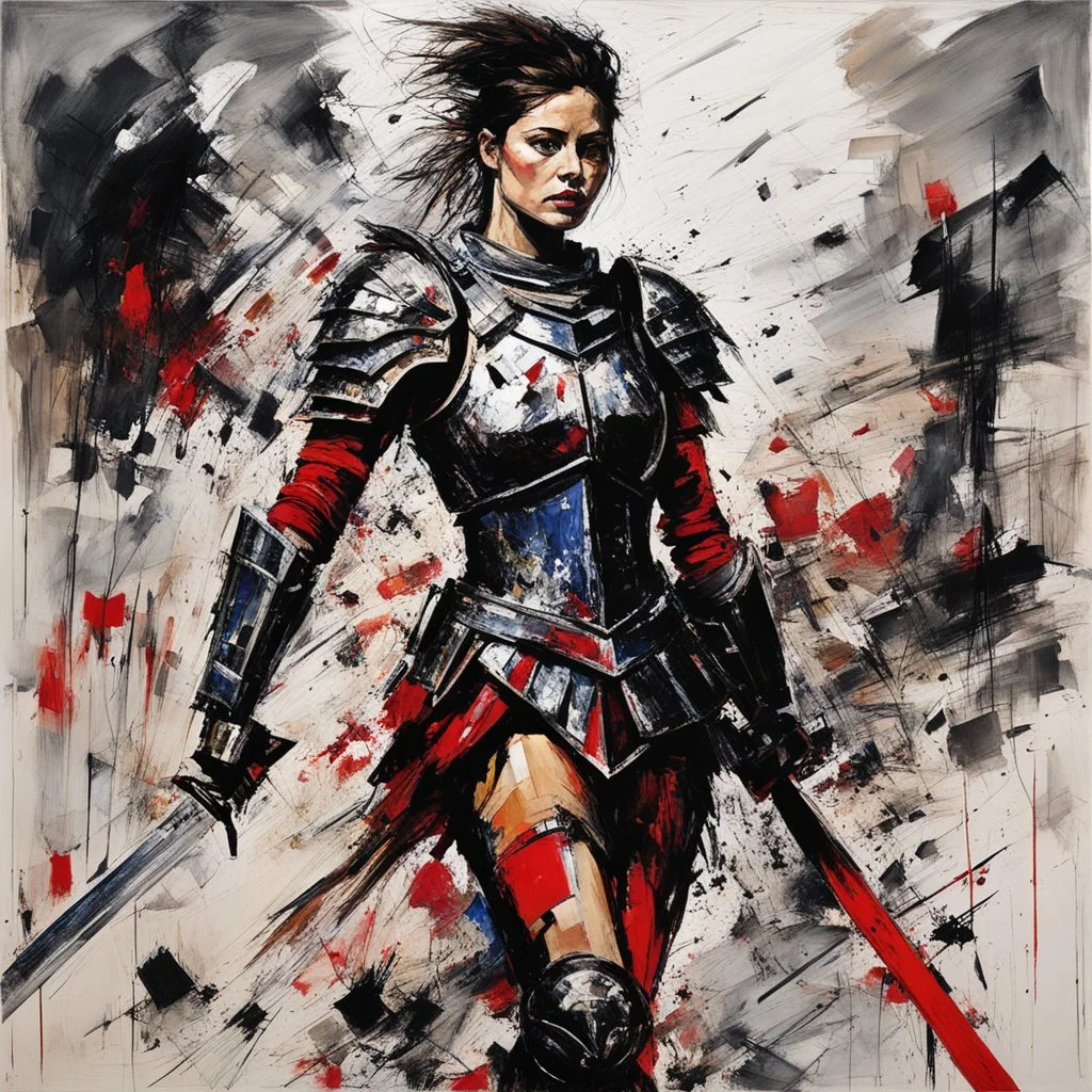 [art by Jean-Paul Riopelle] In the midst of a raging war, amidst the clash of swords and the cries of the fallen, a figure stood tall. A woman unlike any other, her muscles rippled beneath her armor, a testament to her strength and resilience. She was a Roman Centurion, a warrior of unmatched skill, commanding respect from both friend and foe alike.