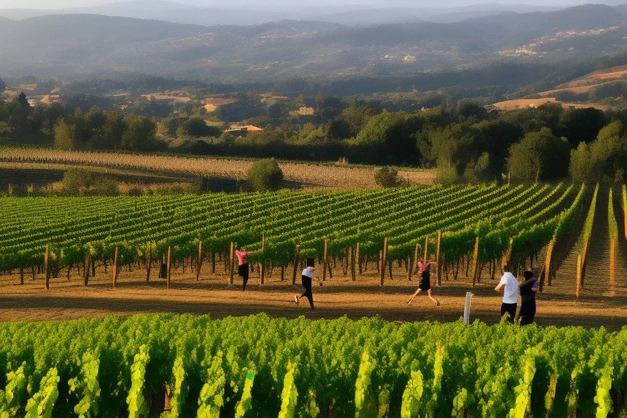 athletes runners between vineyards