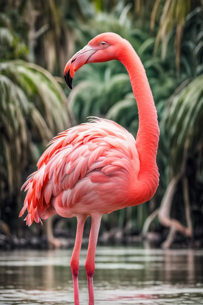 A flamingo with a massive head