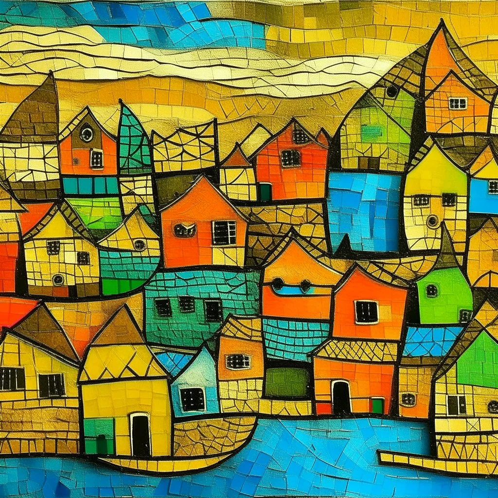 English fish village In the style of Paul Klee