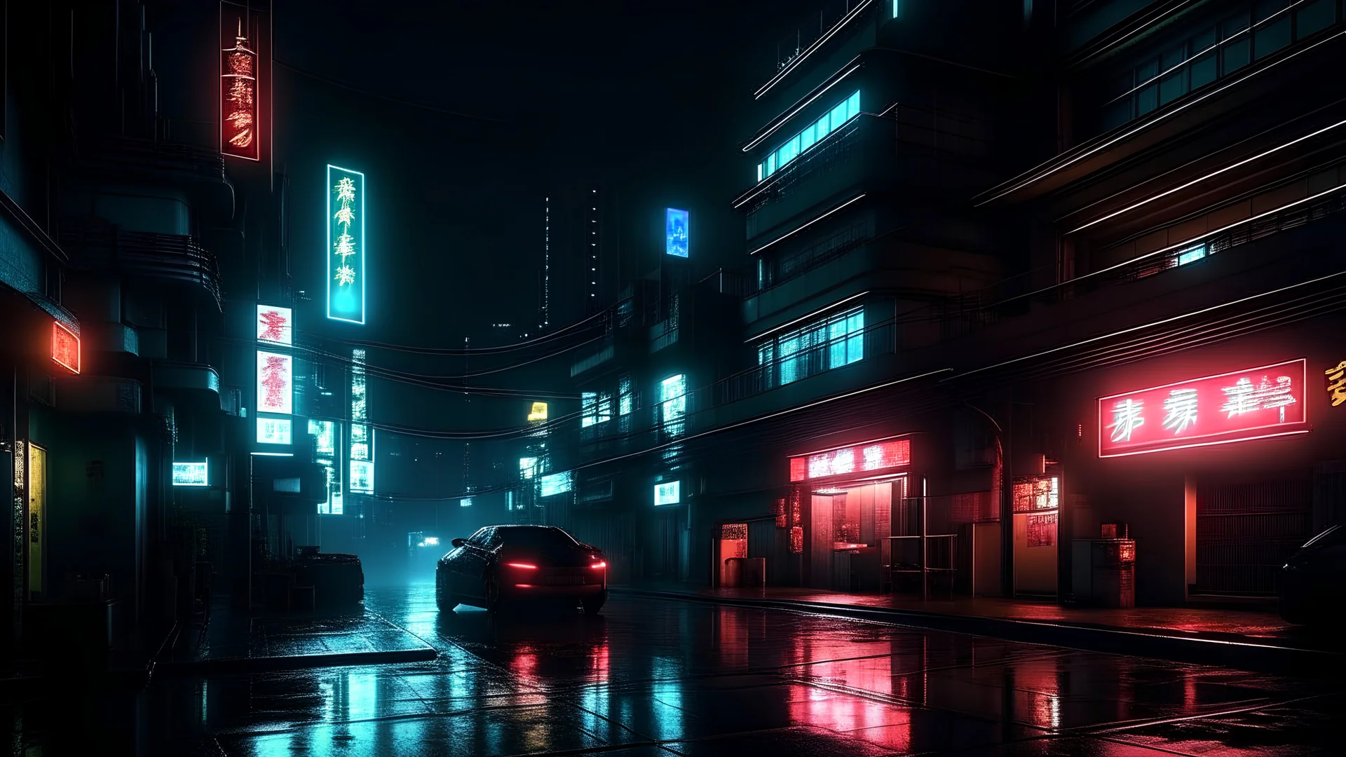 noir cyberpunk city neon, photo, night