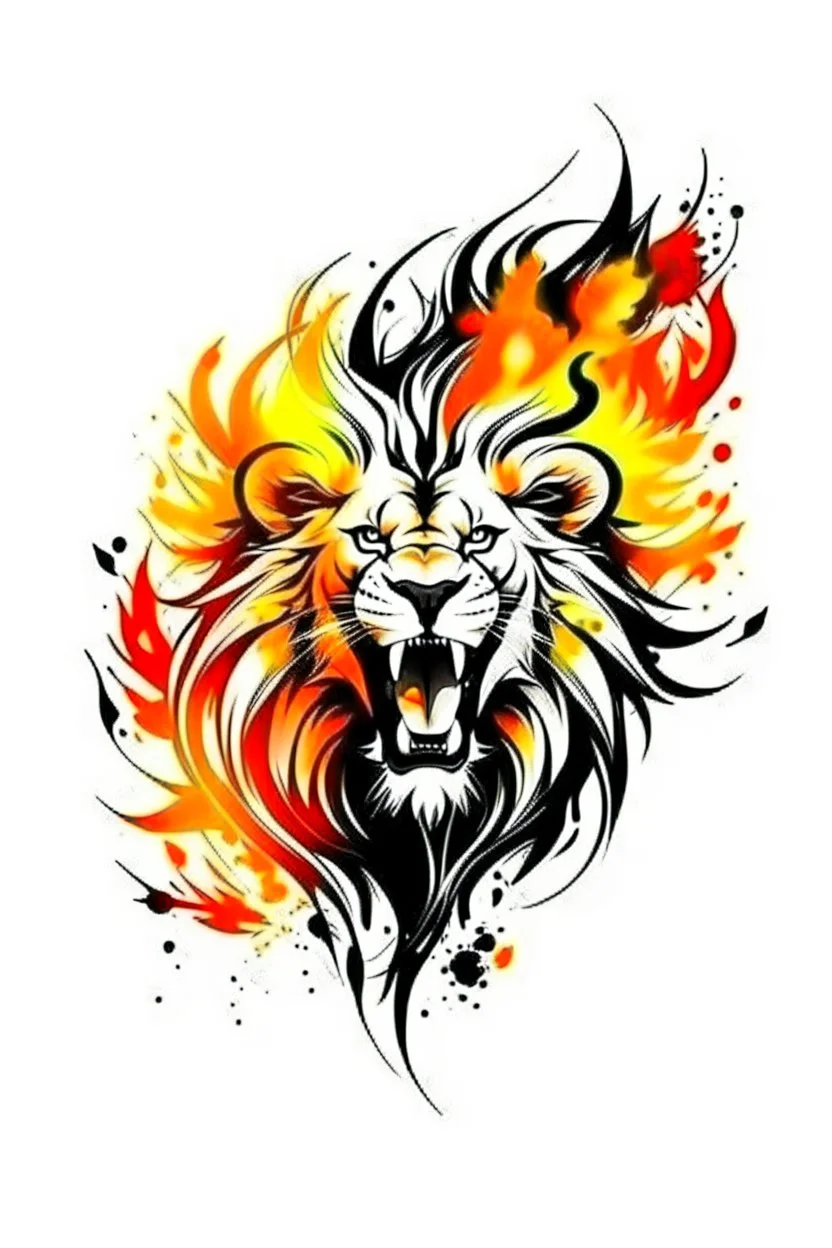 roaring fire lion ink logo, white background