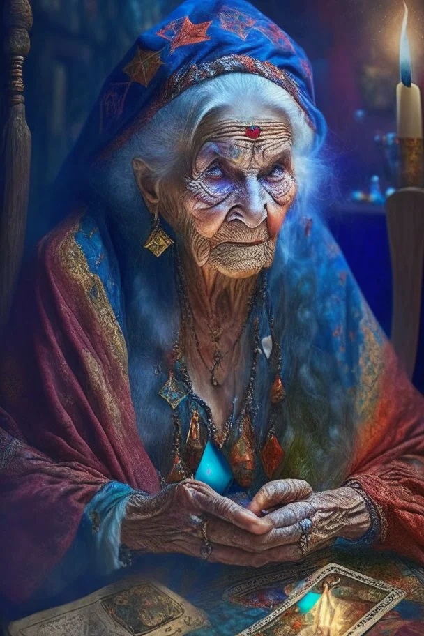 A wicked 76 year old gypsy woman doing a tarot reading
