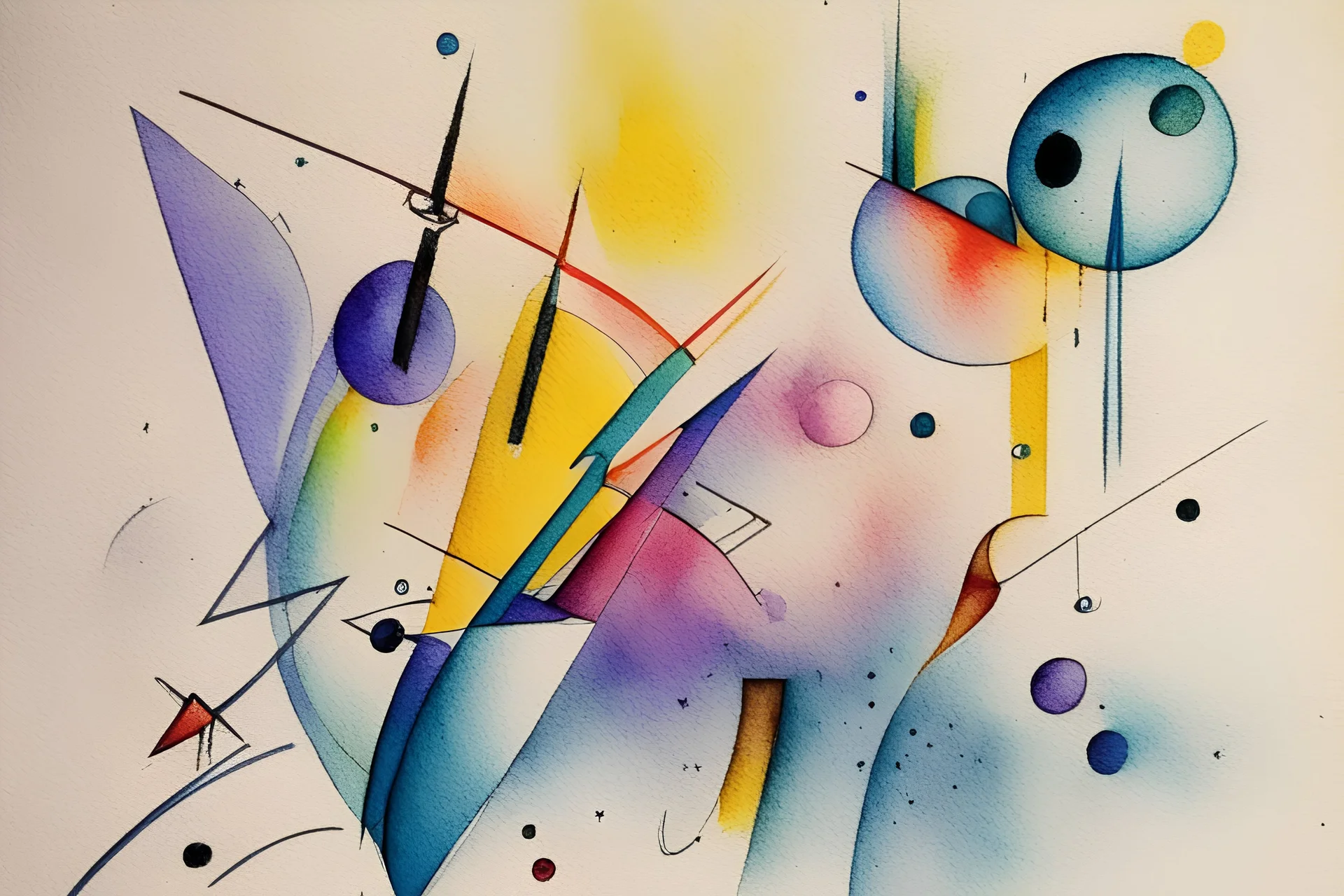 Abstract watercolour art in the style of Kandinsky. sketchy pencil outlines