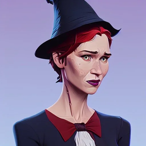 Portrait of a 30 year old witch like Renée Zellweger and Mary Poppins