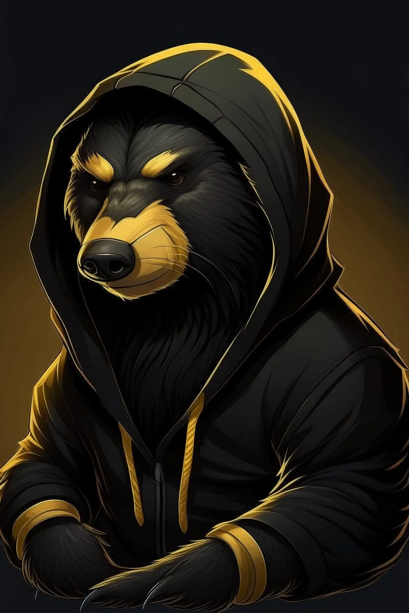 regal looking cyber honey badger wearing a black hoodie