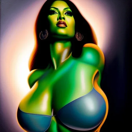 Ultra detailed fullbody Portrait in oil on canvas of beautiful fit busty She-Hulk,wearing minimal skintight suit, extremely detailed digital painting, extremely detailed face,crystal clear Big Glowing eyes, mystical colors ,perfectly centered image, perfect composition, rim light, beautiful lighting, 8k, stunning scene, raytracing, anatomically correct, in the style of robert e howard and Ken Kelley and Ohrai Noriyoshi and Simon Bisley and tomzj1