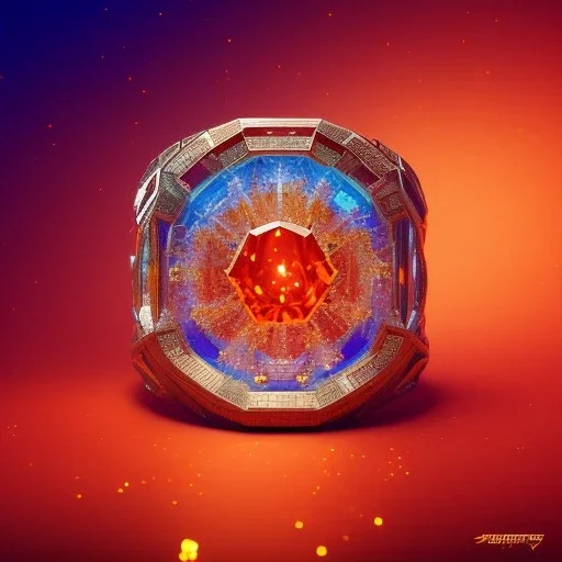 Ring made by wood roots and shreds of glass, orange diamonds sparkles, red rubi fragments around, blue lights reflexes, complex structure, gold details, intricate ring pattern,Unreal Engine 5, macro lens,sharp focus, photorealistic, hyper detailed, studio lighting, neon light ambient, cinematic