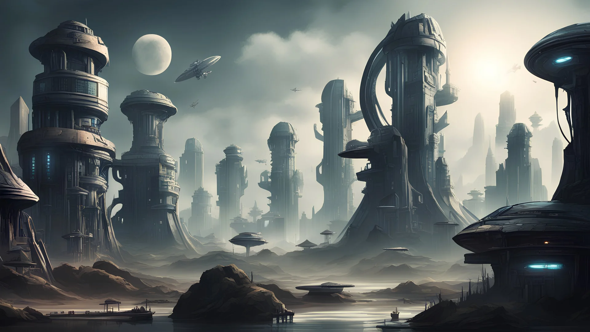 lost world background with sci-fi buildings