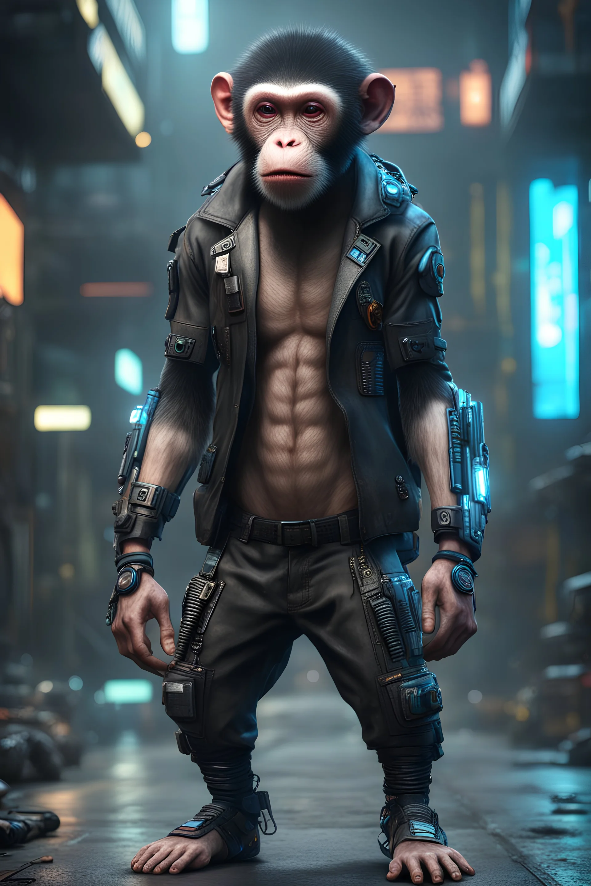 cyberpunk monkey indonesia, 8k, realistic, full body