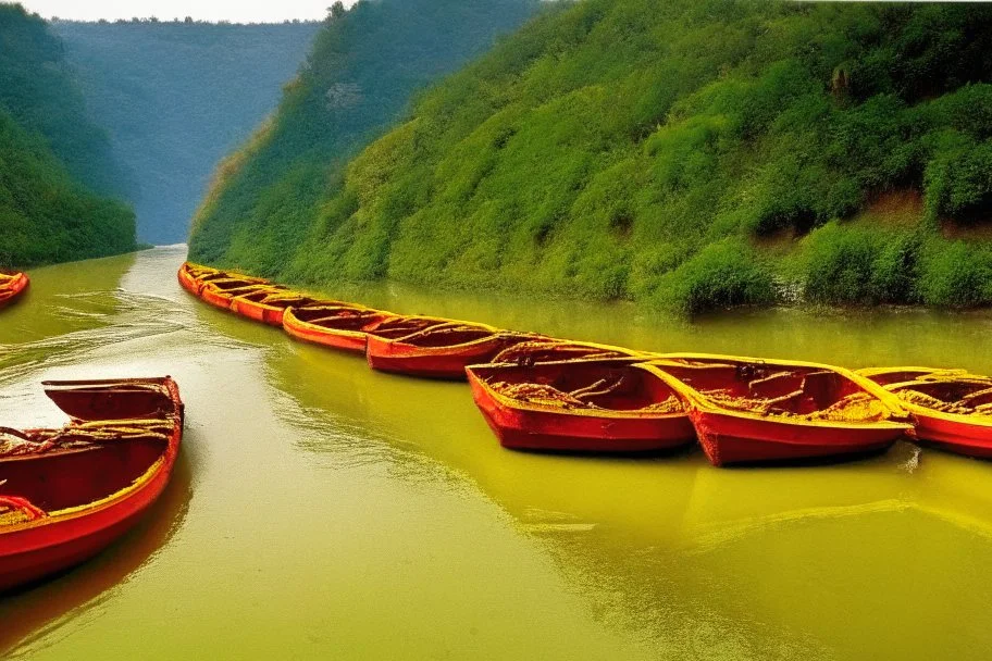 Red Boats on yellow river china