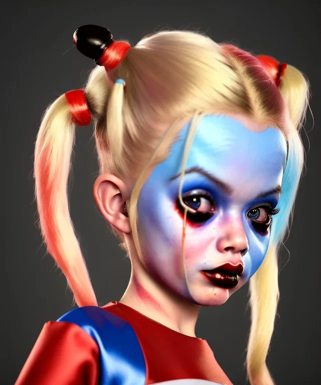 Harley quinn toddler, full body, soft skin, dramatic lighting, hyper realistic