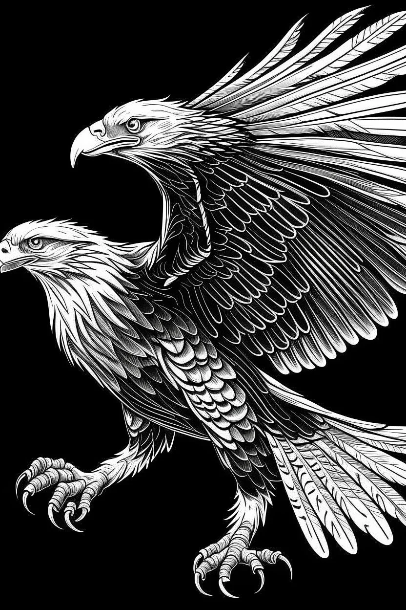 coloring pages for kids, black background, high resolution, 3d render, minimal bold colors of an eagle landing, illustration, poster, photo, conceptual art, painting. cartoon style, thick lines, low detail, black and white, no shading, --ar 85:110