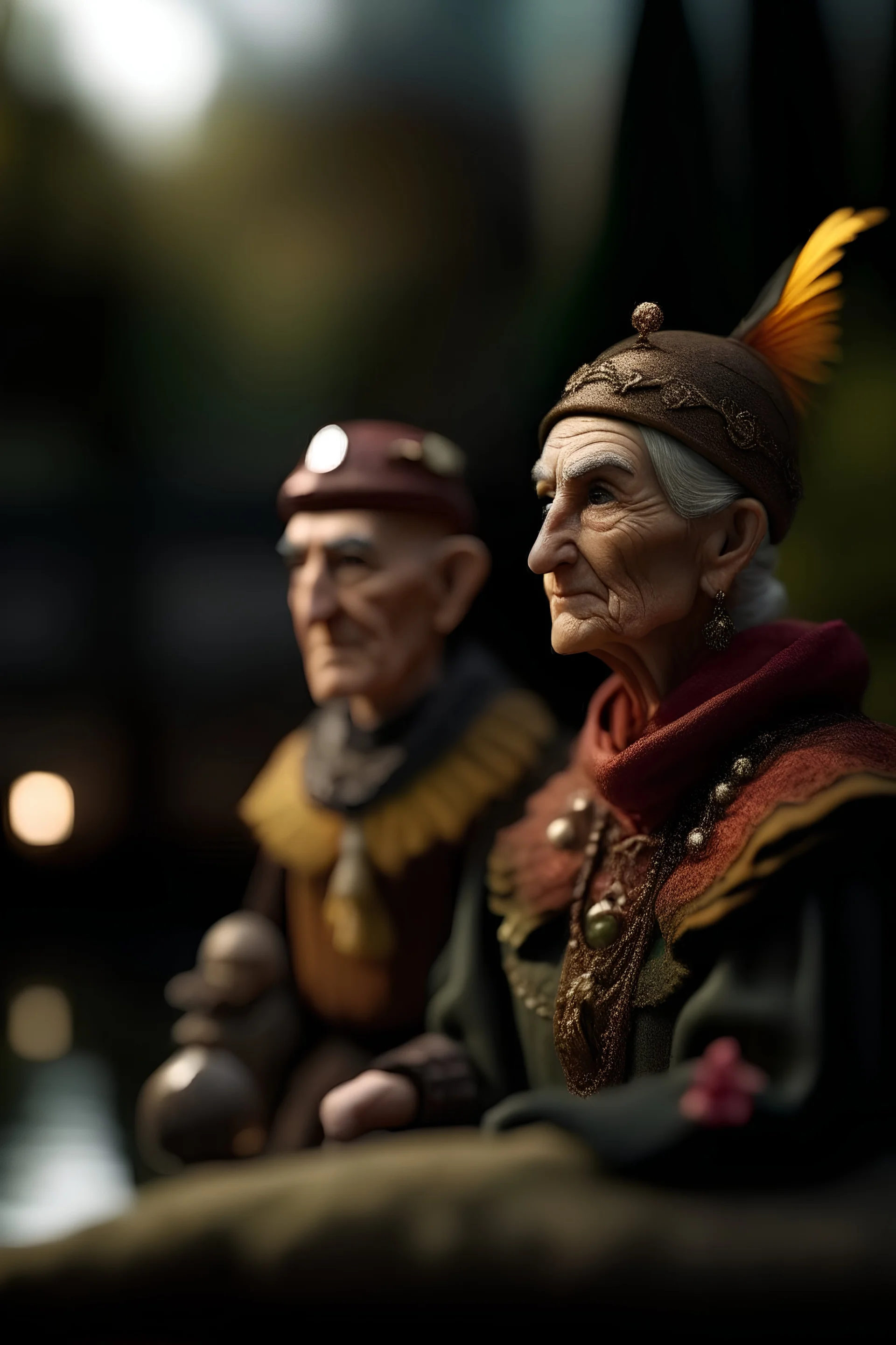 portrait of robin hoot and lady marion, leader of the hooties. with bow and dagger, guarding the canal, bokeh like f/0.8, tilt-shift lens 8k, high detail, smooth render, down-light, unreal engine, prize winning