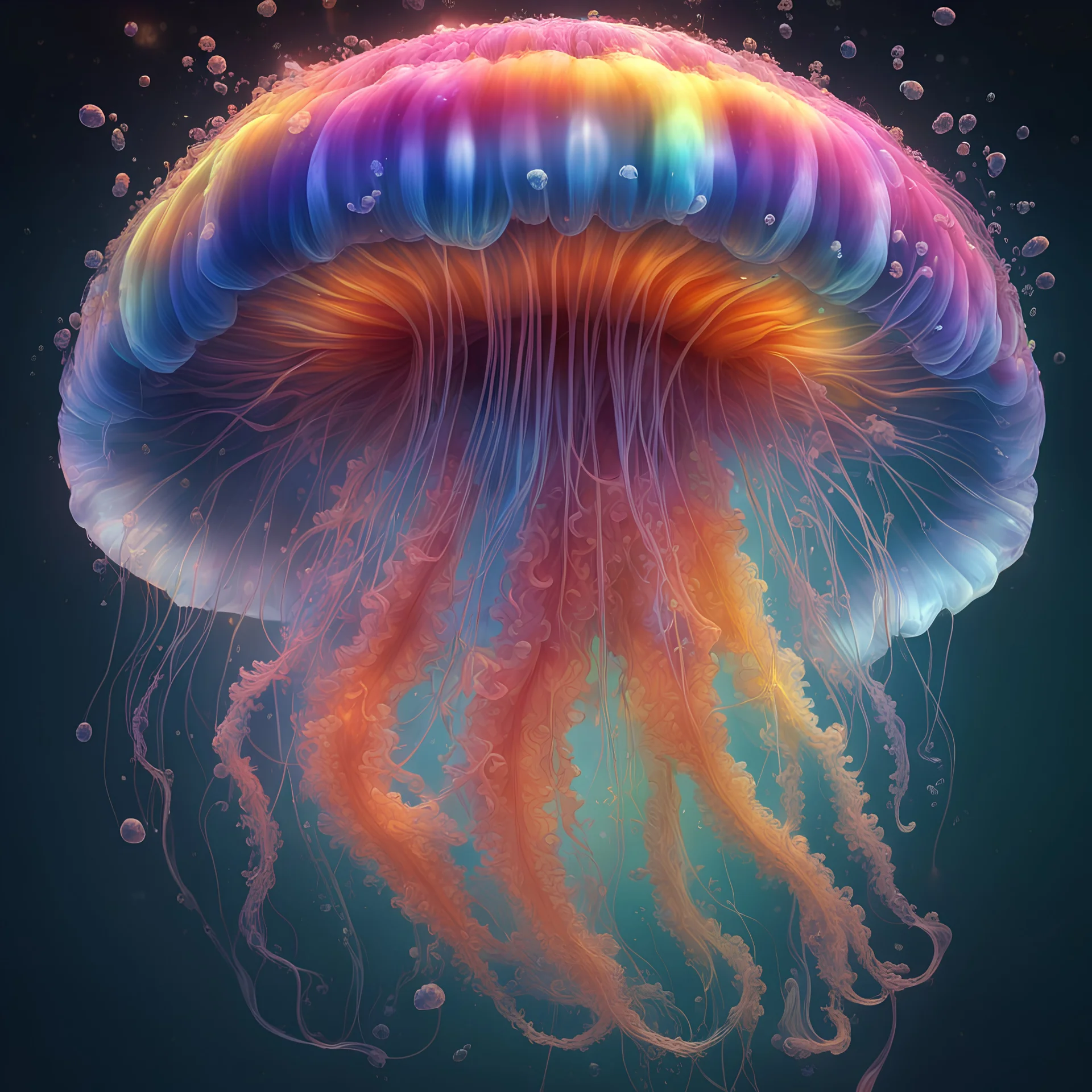 Magical Fantastic rainbow jellyfish, Liquid Structure, Flying fire particles, Splash, Portrait Photography, Fantasy Background, Intricate Patterns, Ultra Detailed, Luminous, Radiance, beautiful, Ultra Realism, Complex Details, Intricate Details, 16k, HDR, High Quality, Trending On Artstation, Sharp Focus, Studio Photo, Intricate Details, Highly Detailed