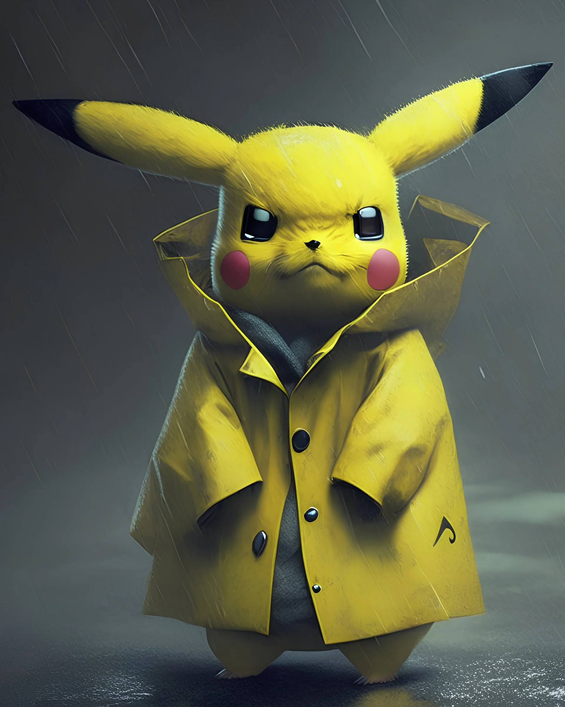 A creepy pikachu with a coat