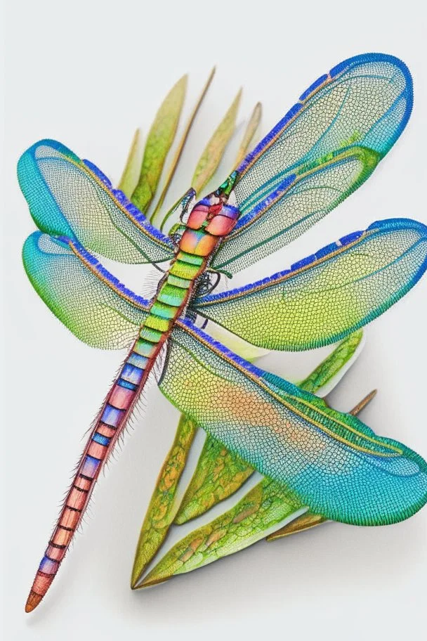 dragonfly, detailed, cute, vivid colors, white background